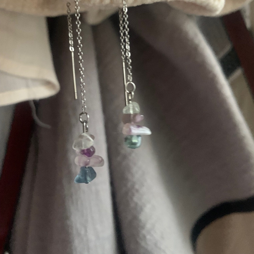 Fluorite Gemstone Threader Earrings